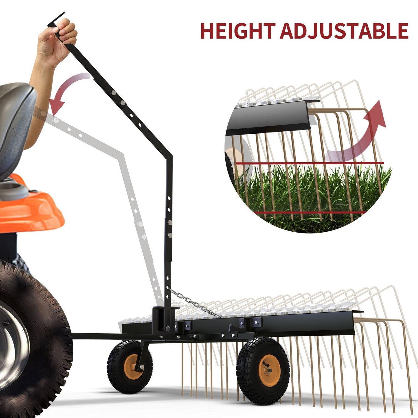 RVNI 60" Dethatcher Tow Behind Lawn Groomer Steel Landscape Rake with Wheels Corrosion Resistant ATV & UTV