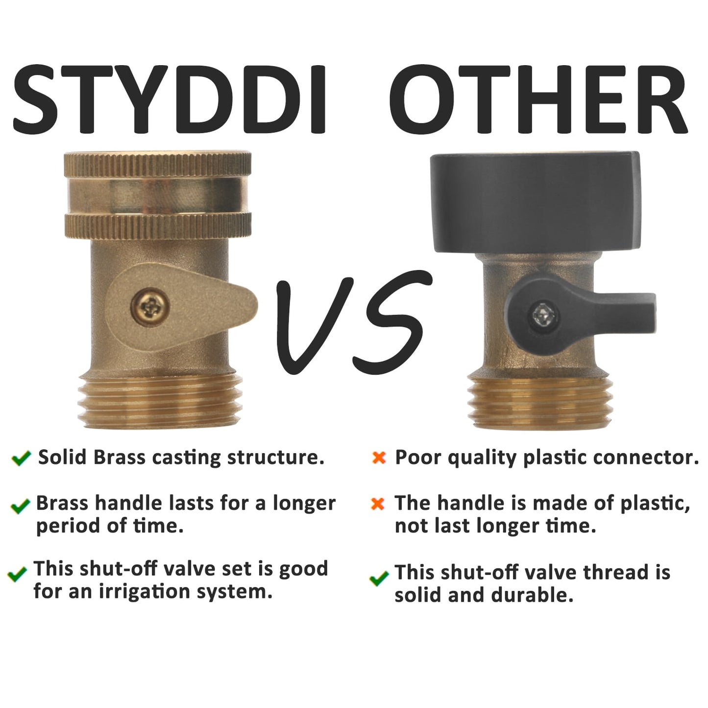 STYDDI Garden Hose Inline Shut Off Valve, Solid Brass Hose Shut-Off Ball Valve Connector Coupling, Hose Connector with ShutOff Valve, 2 Set with 4 Hose Washer