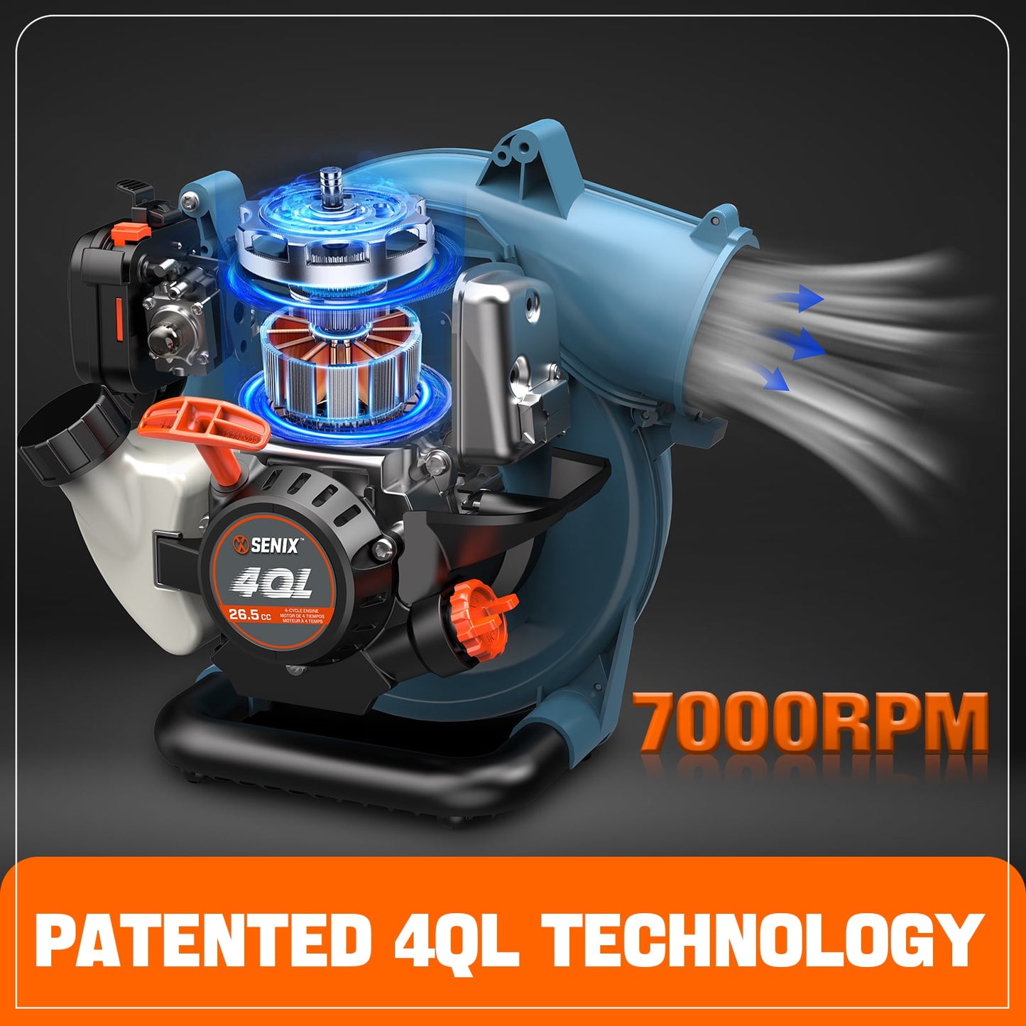 SENIX 4QL 26.5cc 4-Cycle Gas Powered Leaf Blower, 410 CFM/125 MPH, Dual-Grip Handle, Lightweight, BL4QL-L