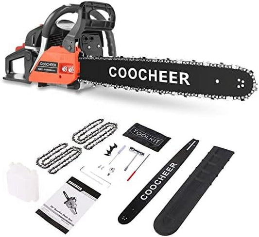 62CC Gas Chainsaw with 20-Inch Bar, 2 Chains, and 3.5HP Engine, Handheld Cordless Chainsaw for Tree Wood Cutting and Limbing, Red