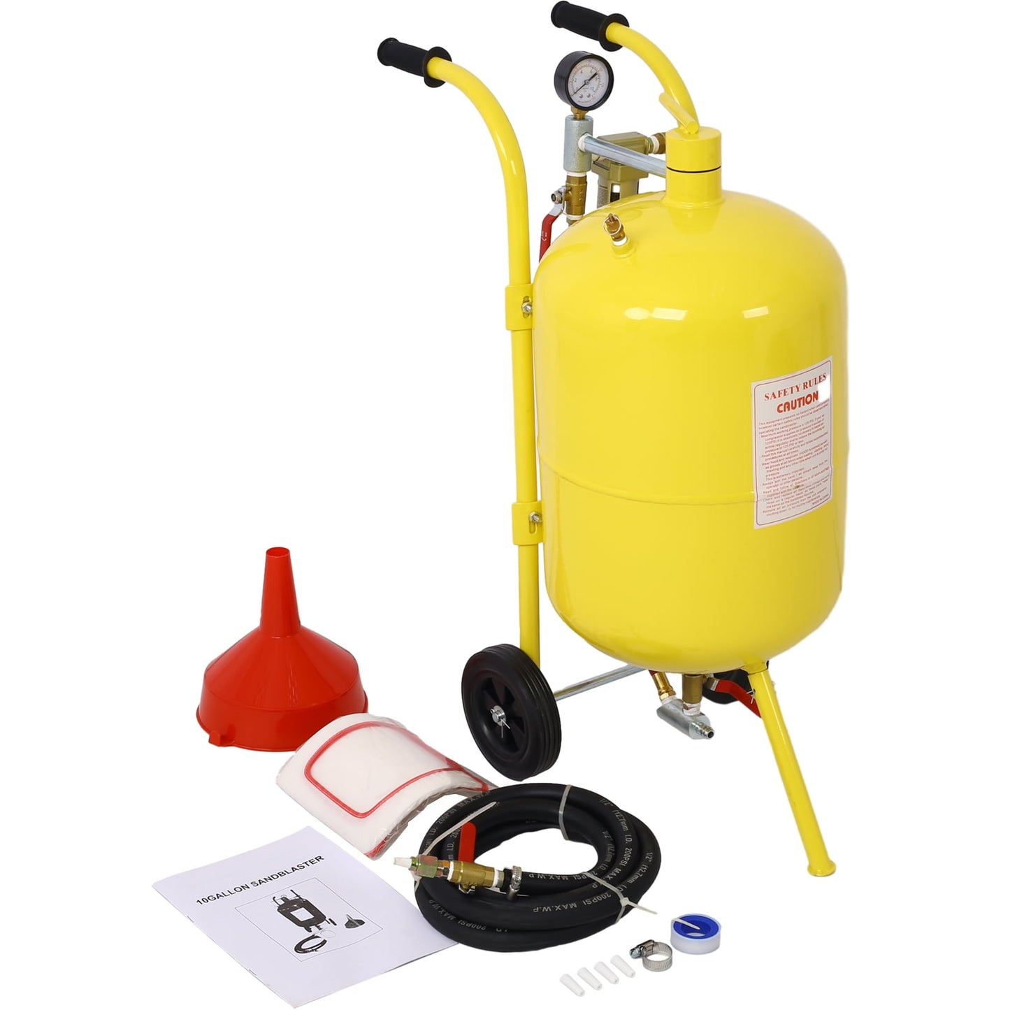 10 Gallon Sand Blaster, Portable Abrasive Blaster, 125 PSI Pressure Sand Blasting Machine With 6-Inch Rubber Wheels For Paint Stain Rust Removal