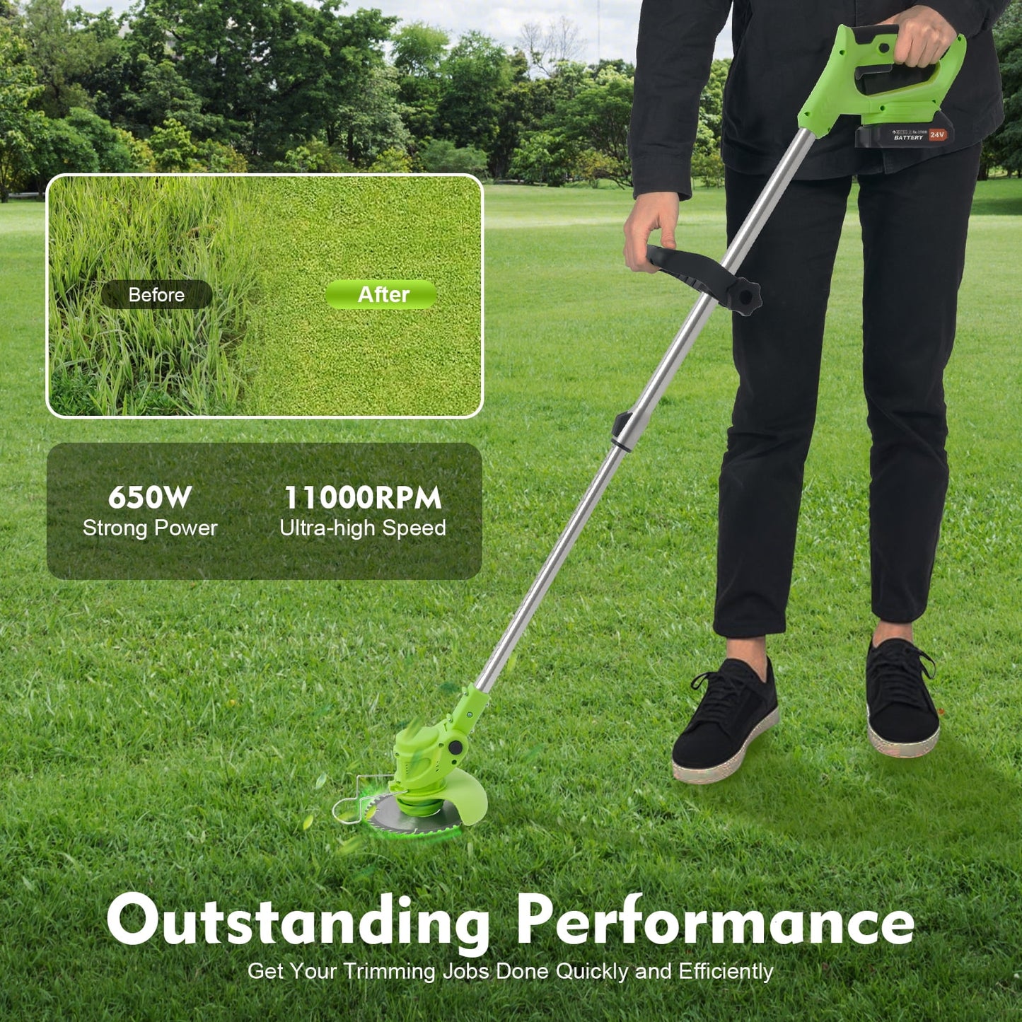 ChicHomey Weed Wacker and String Trimmer, Brushless Motor, 3 Blades, Adjustable Length - Lightweight Lawn Edger & Brush Cutter for Yard and Garden