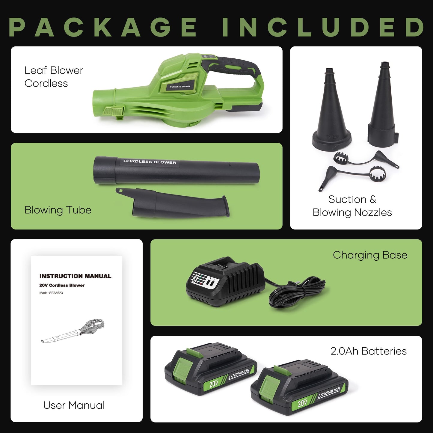 GASKY 20V 160MPH 135CFM Cordless Leaf Blower with 2 X 2.0 Ah Battery & Charger, 2 Speed Mode Lightweight Battery Powered Leaf Blower for Lawn Care/Patio/Yard/Garden Cleaning & Snow/Dust Blowing