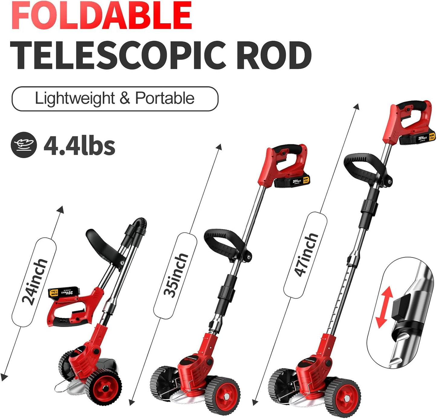 Electric Lawn Mower 20V With 2*1.5Ah Batteries And Blades , Cordless Grass Edger