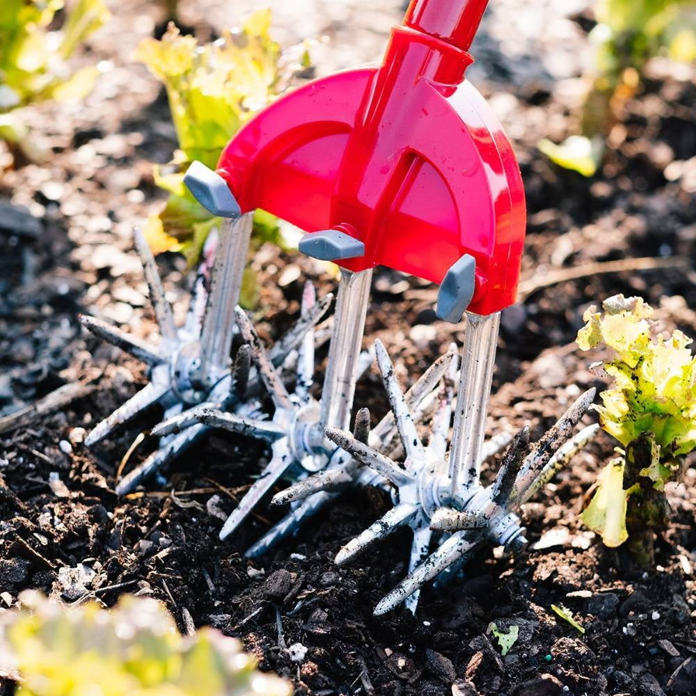 Garden Weasel 90206 Cultivator and Tiller, Durable Steel, Detachable Tines, No Bending, Red