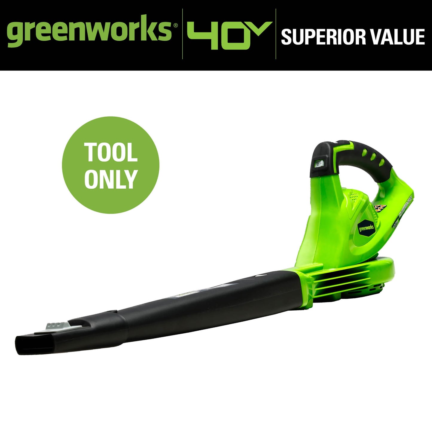 Greenworks 40V 135 CFM Cordless Leaf Blower/Sweeper, Battery Not Included 24282