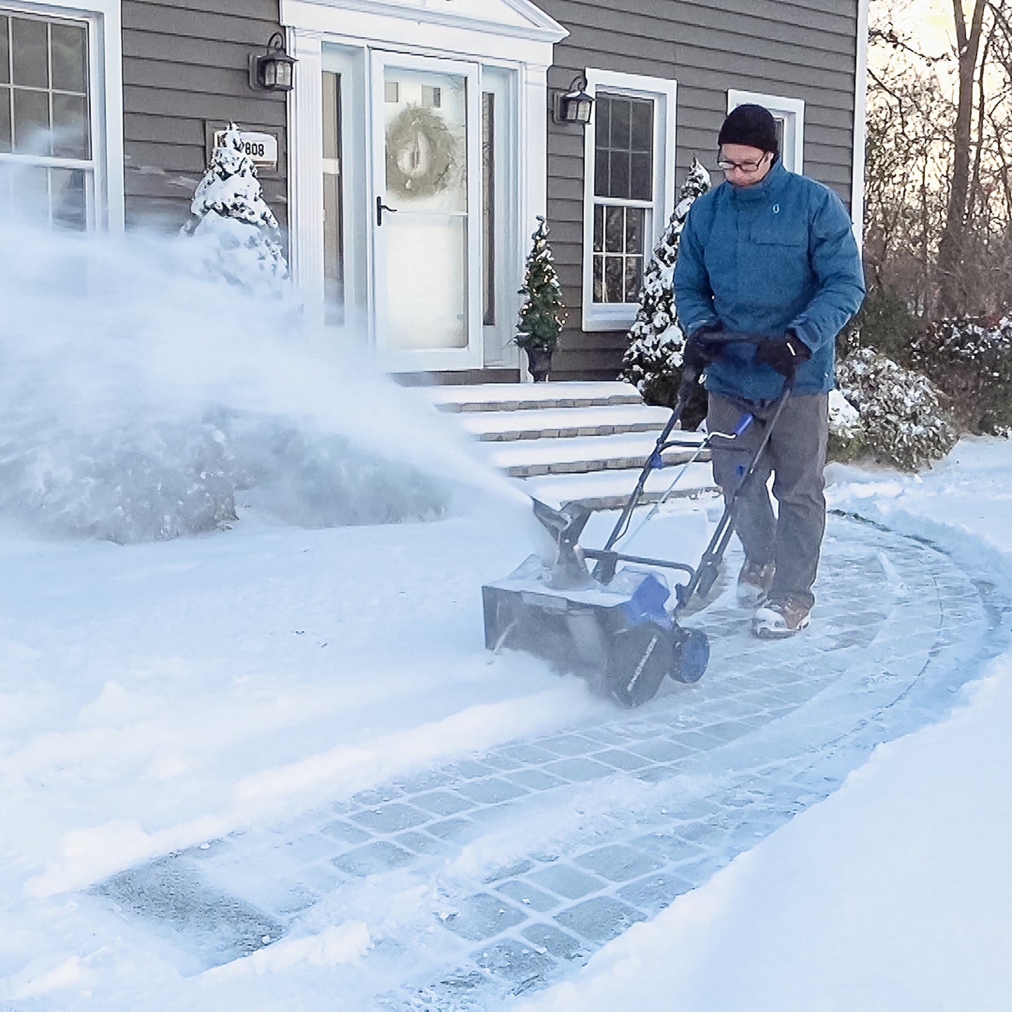 Snow Joe 48V Snow Blower Bundle W/ Cover + Ice Scraper, 2 x 4.0-Ah Batteries & Charger