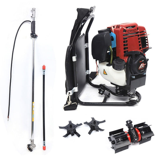 CNCEST 1.4HP 4Stroke Backpack Cultivator Tiller Lawn Mower Hedge Trimmer Brush Cutter