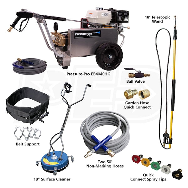 Pressure-Pro 4000PSI Deluxe Start Your Own Pressure Washing Business Kit w/ Belt-Drive, Aluminum Frame, General Pump & Honda GX390 Engine (47-State Compliant)