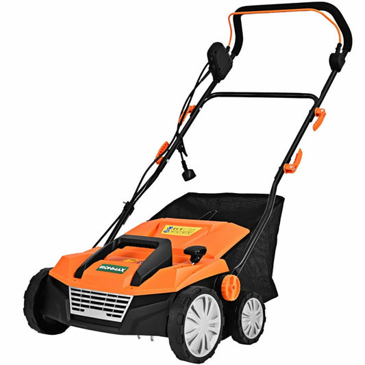 GVN 15 Inch 13 Amp Electric Scarifier with Collection Bag and Removable Blades-Orange, Electric Lawn Mowers for Garden, Yard and Farm