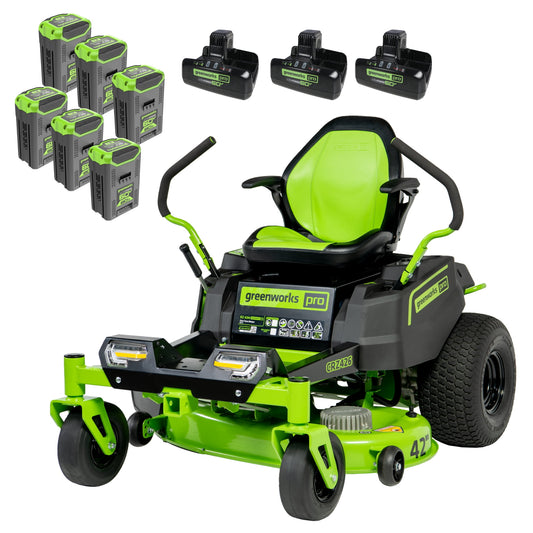 Greenworks 60V 42” Cordless Battery Crossover-Z Zero Turn Riding Lawn Mower + (6) 8Ah Batteries & (3) Dual Port Turbo Chargers 7409302