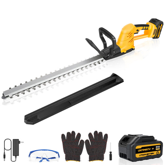 Hedge Trimmer Cordless, UNTIMATY 21V Electric Hedge Trimmer with 3.0Ah Battery and Charger for Bush Shrub Cutting, Trimming, Yellow