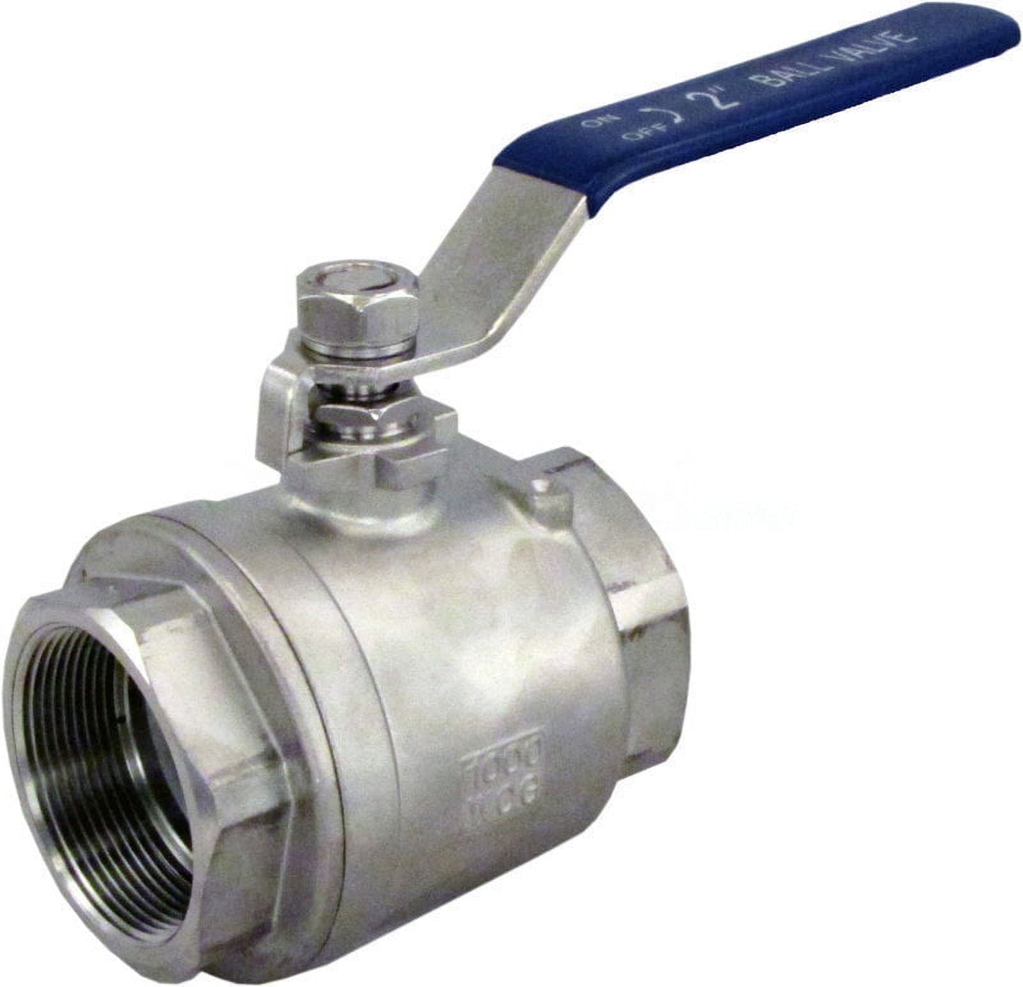 WOG1000 2-Piece 2" NPT Ball Valve Full Port 304 Stainless Steel w/Blue Vinyl Handle 2PC 2-PC