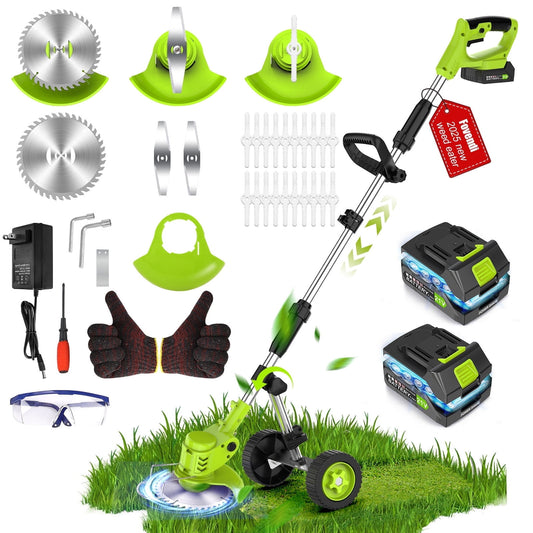 Weed Eaters Cordless with 2024 Upgraded Metal Wheels, Fovendi 3-in-1 Battery Powered Grass Trimmer & String Trimmer/Edger Kit for Lawn Garden Pruning/Trimming
