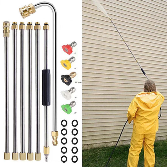 YanYan High Pressure Gutter Cleaning Wand, 4000 Psi Retractable Extension Pole, Brass and Stainless Steel Construction, 7 Foot Achieve, 5 Nozzles, Efficient Roof and Wall Cleaning
