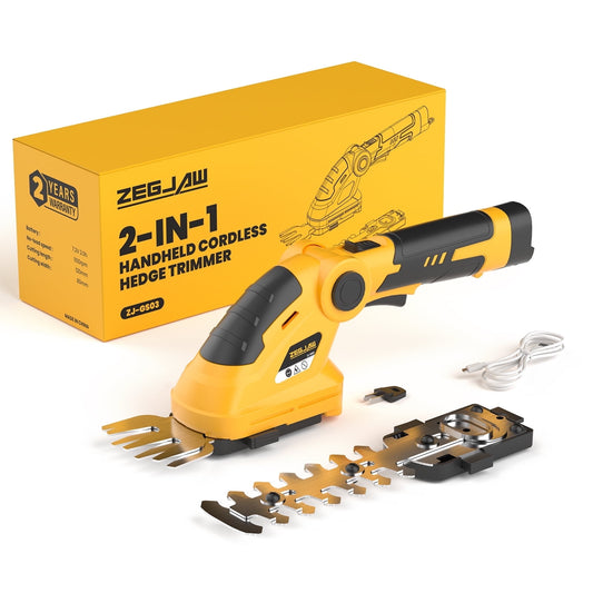 ZEGJAW 7.2V Cordless Hedge Trimmer, 2 in 1 Electric Hedge Trimmers Lightweight Efficient Battery Powered Grass Shears, Garden Tool for Pruning Hedges Bushes and Shrubs