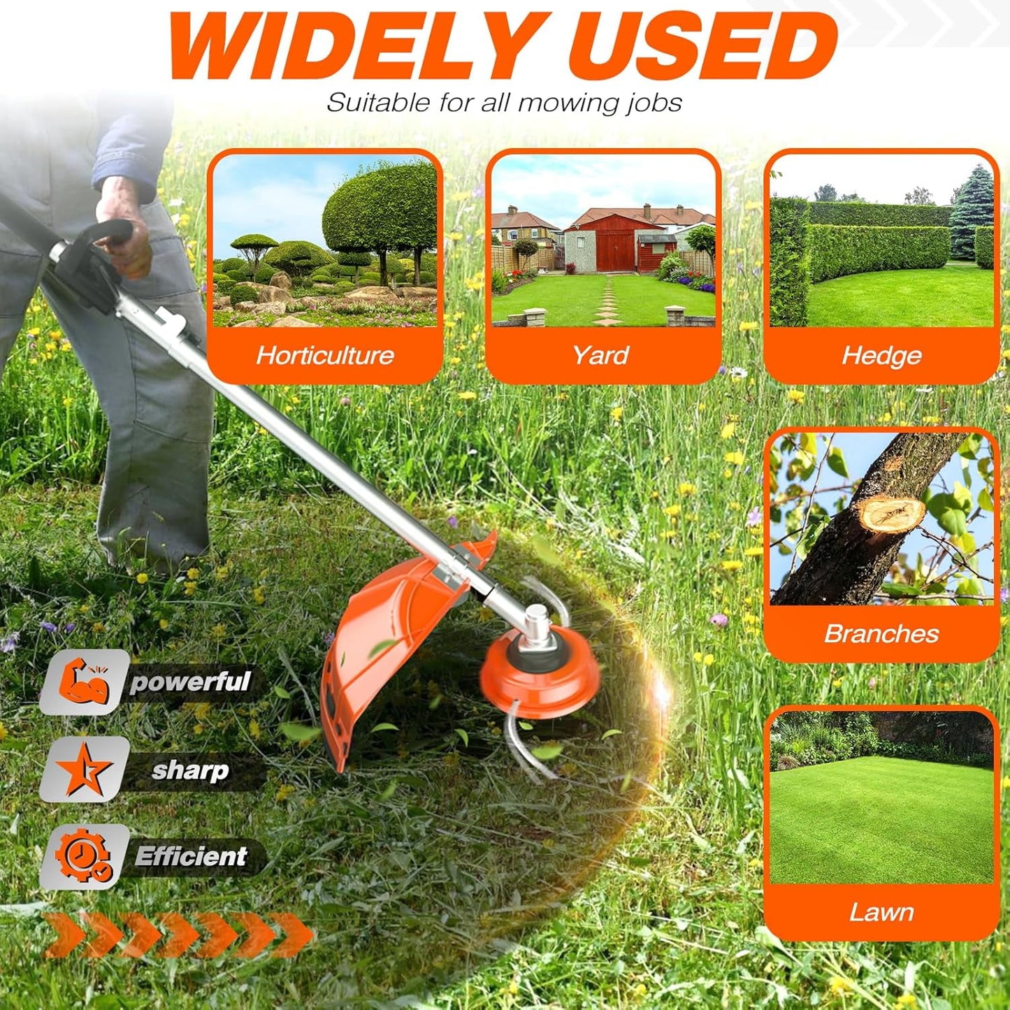 Datingday 52CC Orange Gas Weed Wacker, 2-Stroke Weed Eater Gas Powered, 6-in-1 Gas Hedge Trimmer, Gas Brush Cutter, Gas String Trimmer, Pole Saw with Extension Pole