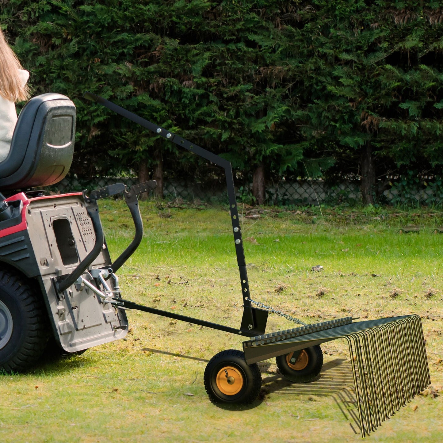 RVNI 60" Dethatcher Tow Behind Lawn Groomer Steel Landscape Rake with Wheels Corrosion Resistant ATV & UTV