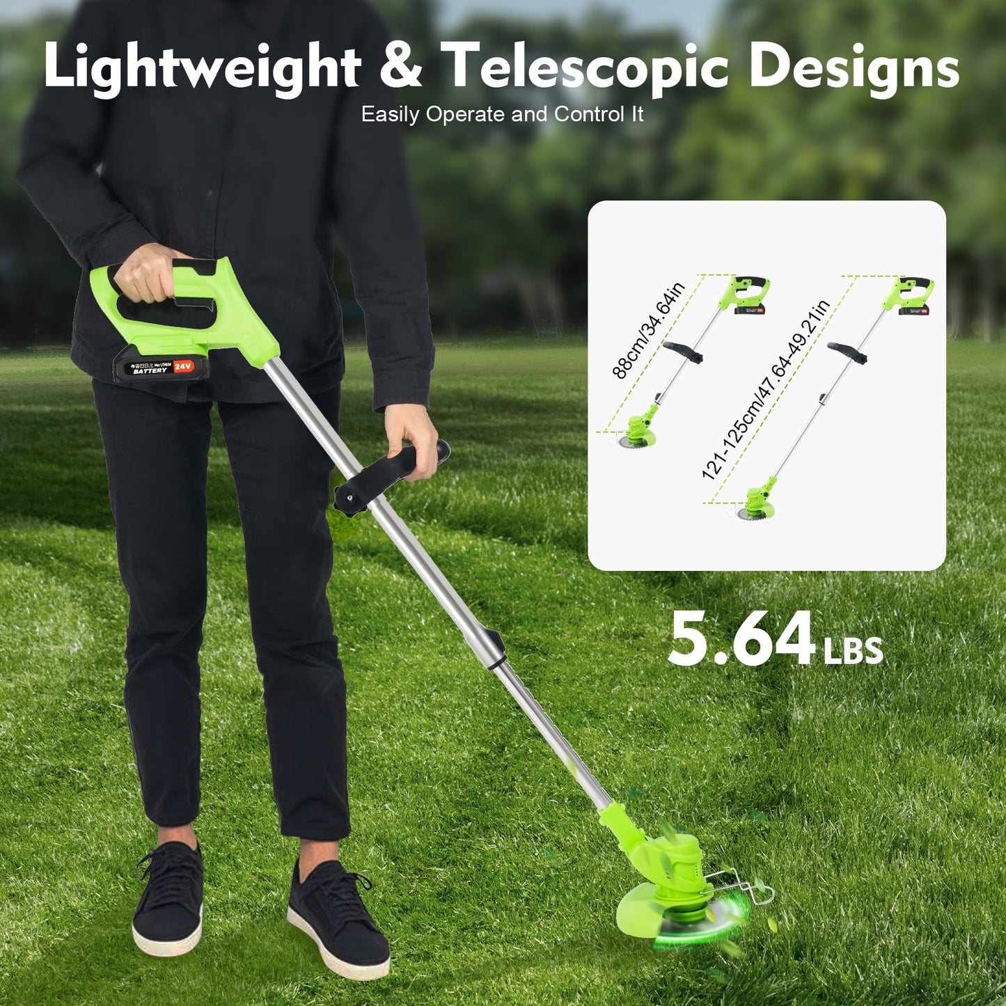 ChicHomey Weed Wacker and String Trimmer, Brushless Motor, 3 Blades, Adjustable Length - Lightweight Lawn Edger & Brush Cutter for Yard and Garden