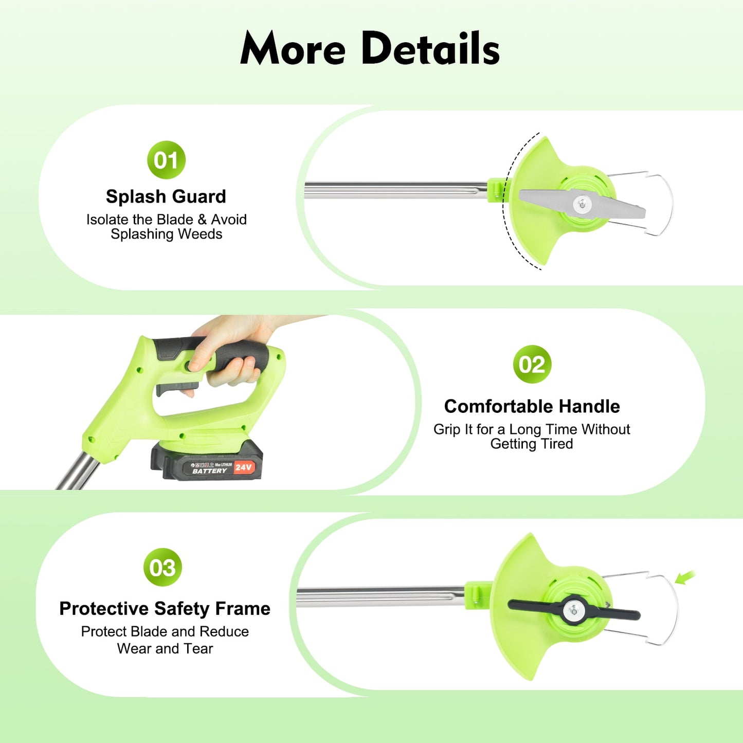 ChicHomey Weed Wacker and String Trimmer, Brushless Motor, 3 Blades, Adjustable Length - Lightweight Lawn Edger & Brush Cutter for Yard and Garden