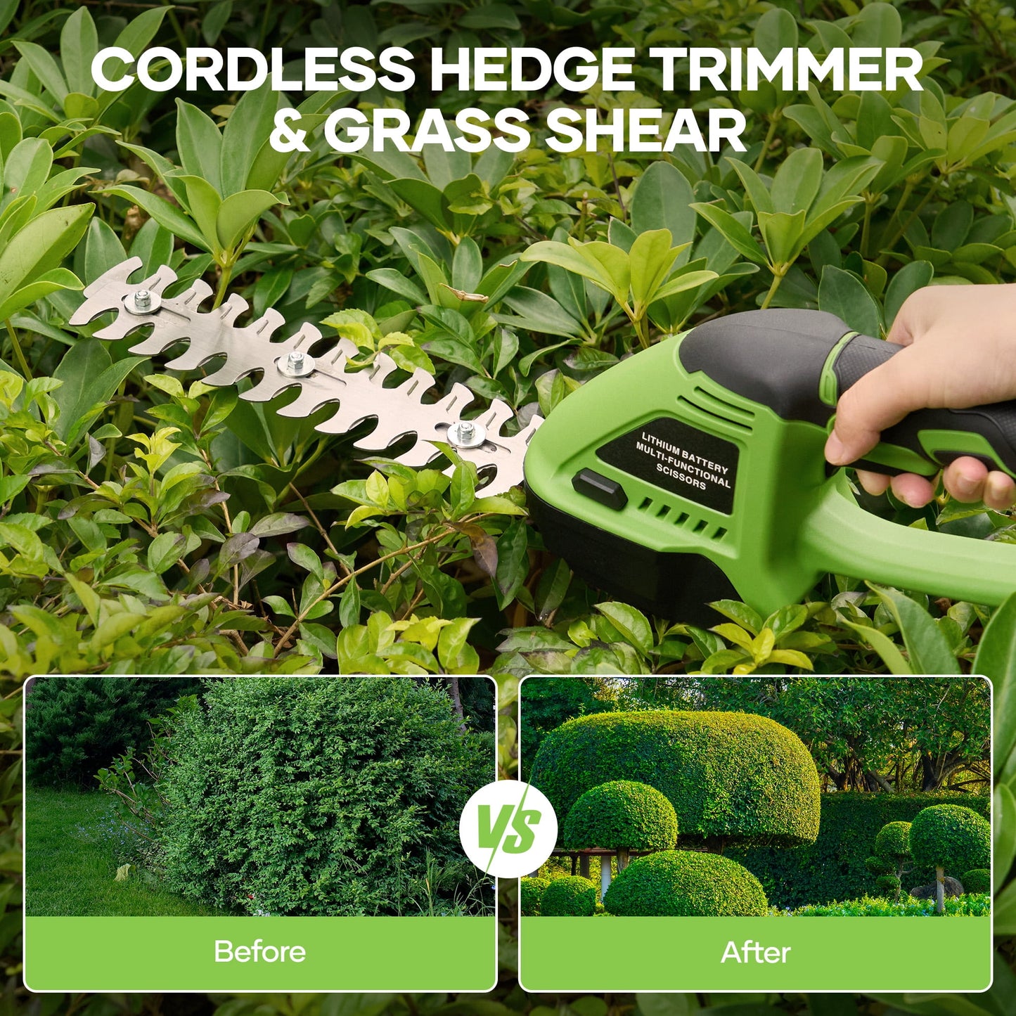 Gasky 20V Cordless Grass Shears Handheld, 2 in 1 Small Electric Hedge Trimmer Battery Operated, Lightweight & Powerful Shrubbery Trimmer for Bush, Lawn, Patio, Tree, Garden, Yard