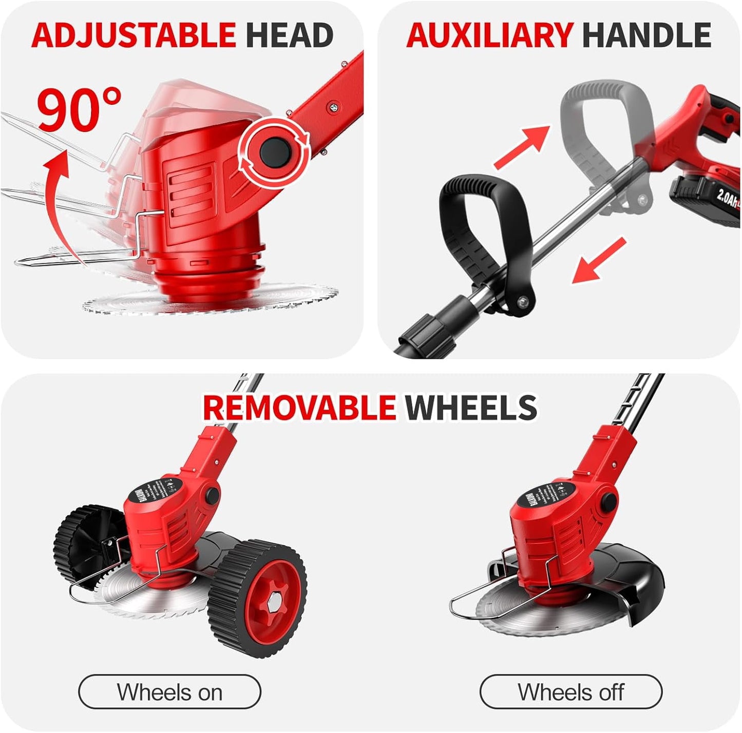 Electric Lawn Mower 20V With 2*1.5Ah Batteries And Blades , Cordless Grass Edger