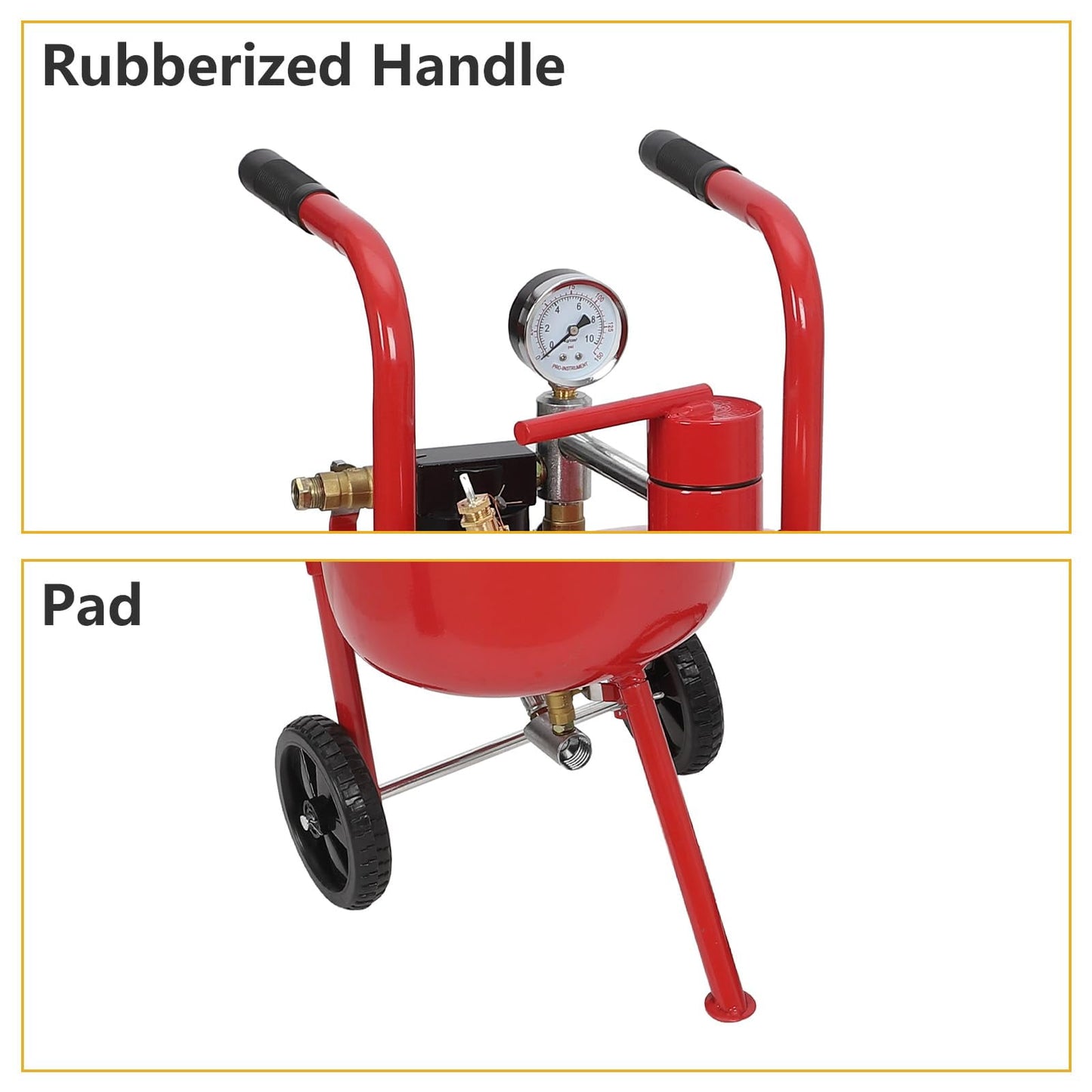 Sand Blaster 5 Gallon/10 Gallon/20 Gallon, Portable AirSan-dblaster125PSI, High Pressure AirSan-dblasterwith 6" Wheels, Rust Removal and Special Surface Treatment of Material, Red