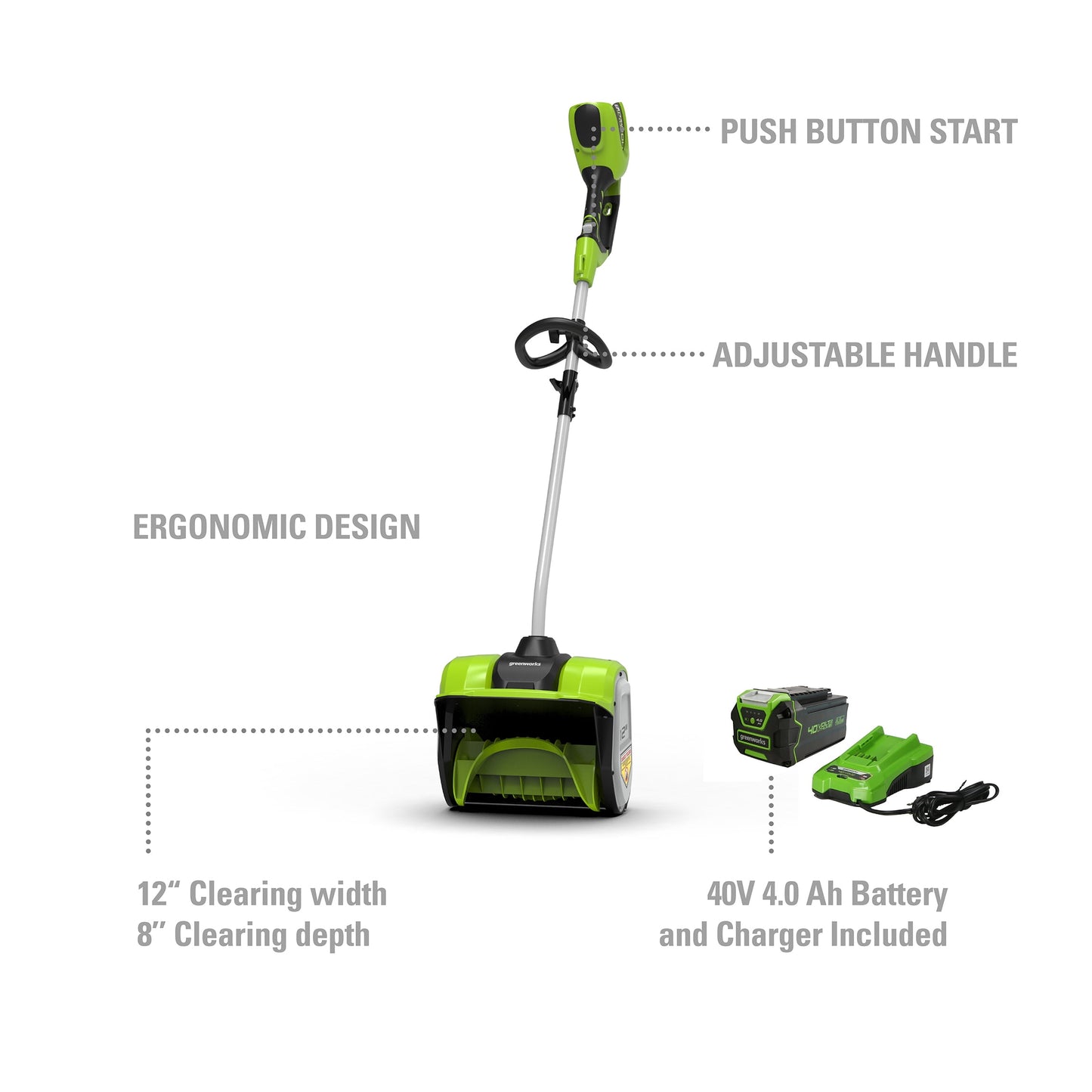 Greenworks 40V 12" Single-Stage Battery Powered Push Snow Blower 2600702