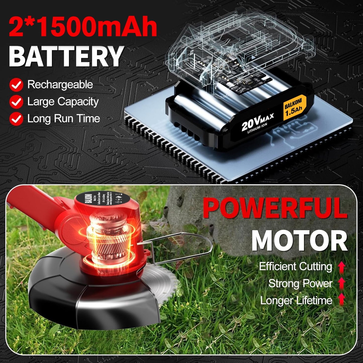 Electric Lawn Mower 20V With 2*1.5Ah Batteries And Blades , Cordless Grass Edger