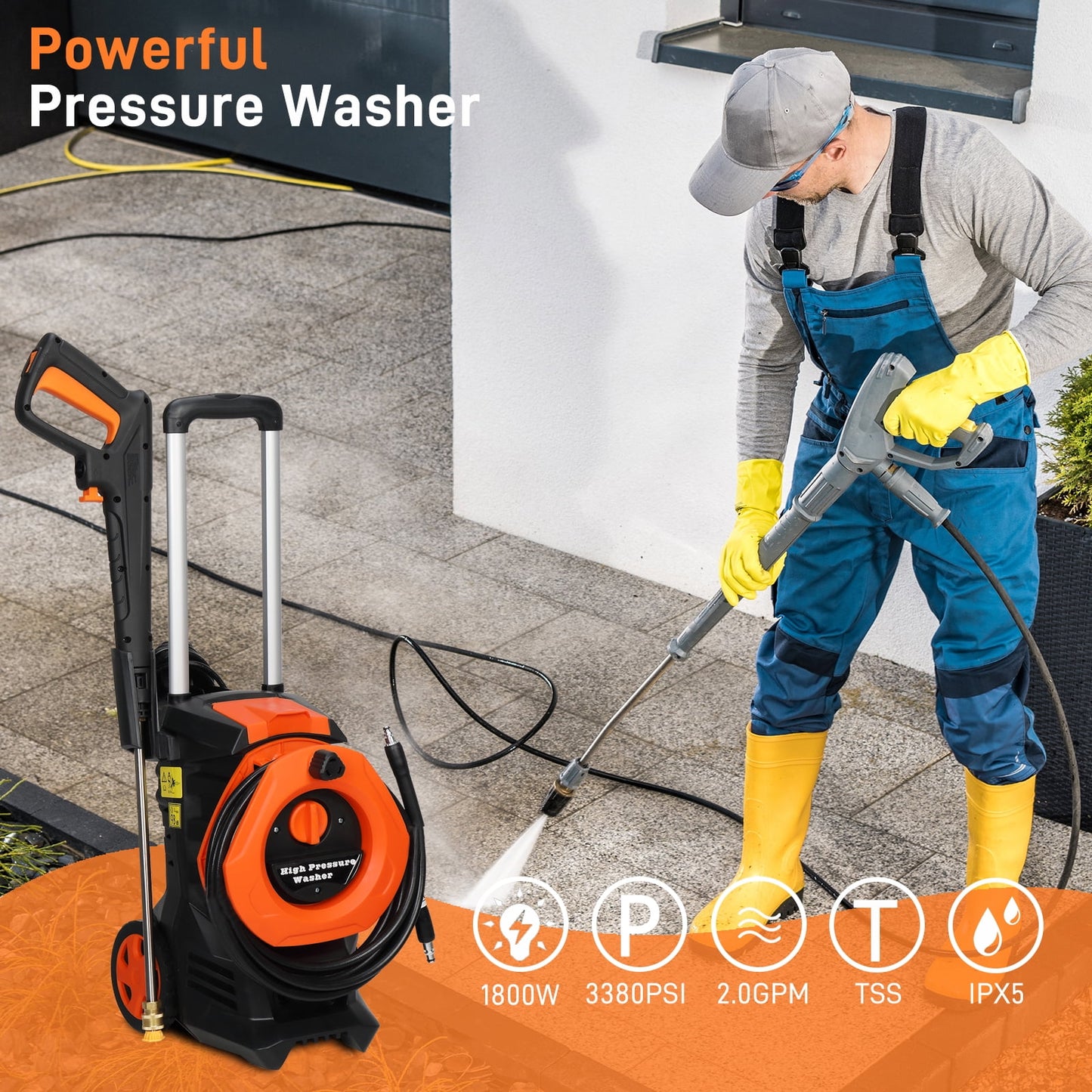 Ktaxon Electric Pressure Washer 3380 PSI Max 2 GPM Portable Power Washer with 4 Quick Connect Nozzles & Foam Cannon, for Cars, Driveways, Patios, Home and Floor Cleaning