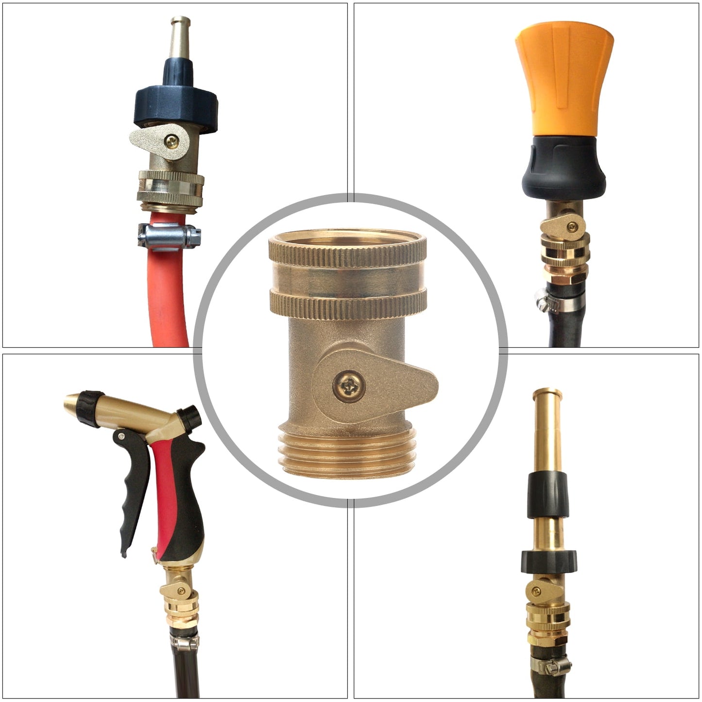 STYDDI Garden Hose Inline Shut Off Valve, Solid Brass Hose Shut-Off Ball Valve Connector Coupling, Hose Connector with ShutOff Valve, 2 Set with 4 Hose Washer