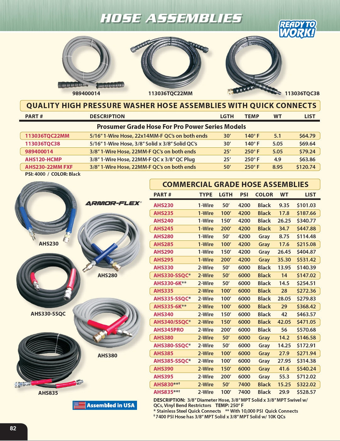 Pressure-Pro 50-Foot (3/8") 4200 PSI Gray Non-Marking High Pressure Hose w/ Quick Connectors (Hot / Cold Water)