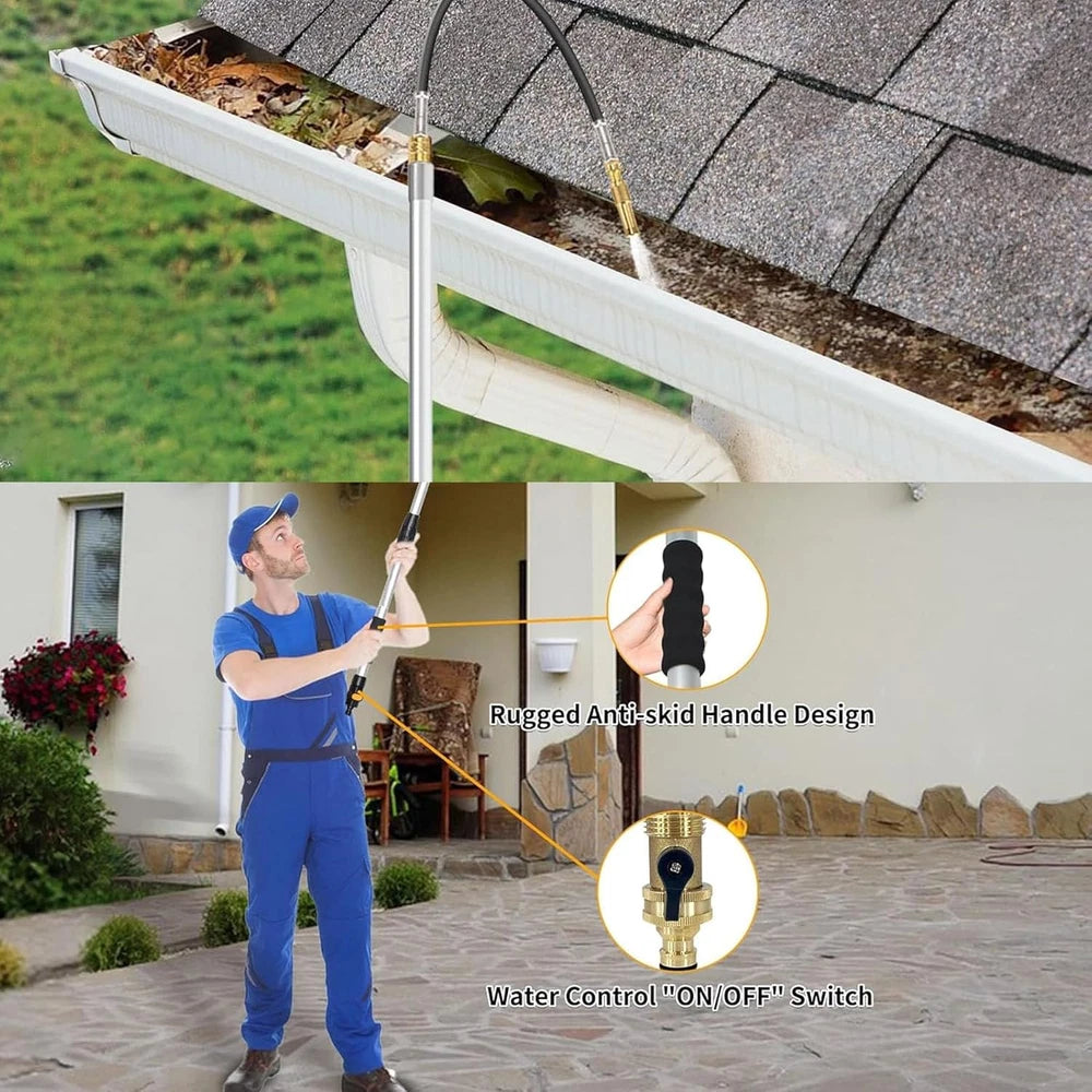 Telescopic Gutter Cleaning Tools from the Ground, Rain Gutter Cleaner Hose Attac