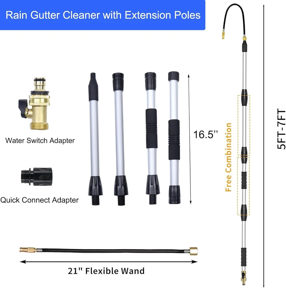 Telescopic Gutter Cleaning Tools from the Ground, Rain Gutter Cleaner Hose Attac