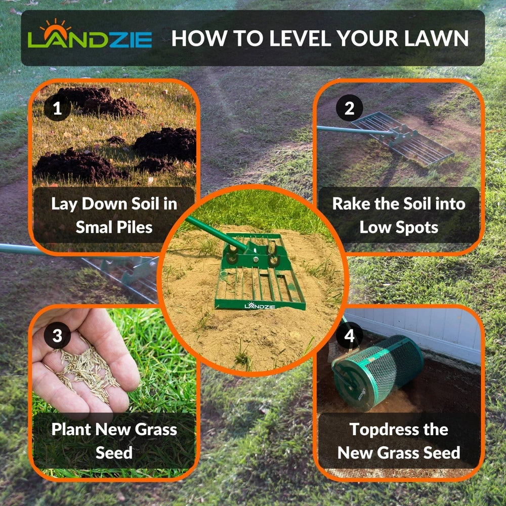 Landzie Lawn Leveling Rake - 24 Inch Lawn Care Yard, and Garden Leveler Rake