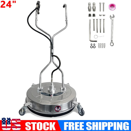 24" Pressure Washer Surface Cleaner 4 Wheels Dual Handle 4900PSI Stainless Steel