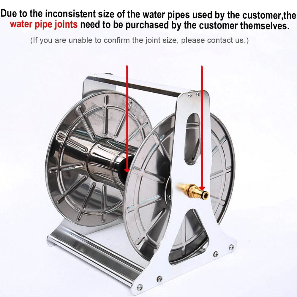 Garden Water Hose Reel Rack Stainless Steel Water Pipe Storage Wall Mount Stand