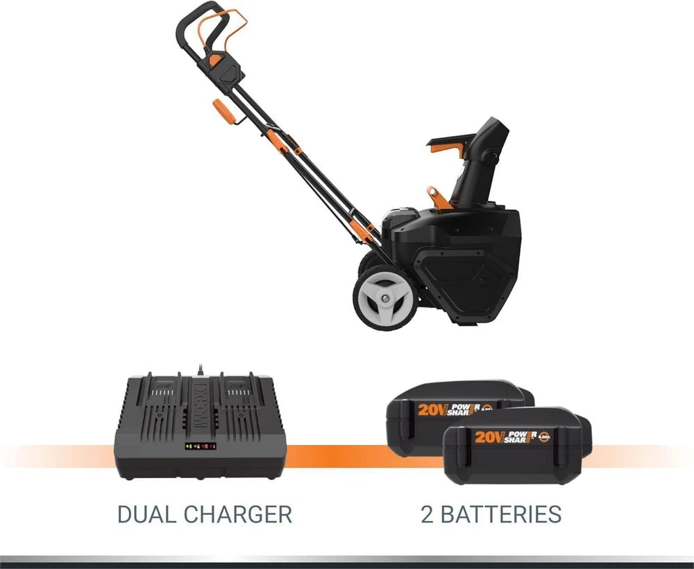 Cordless Snow Blower Power 40V 20" Share W/ Brushless Motor Batteries & Charge