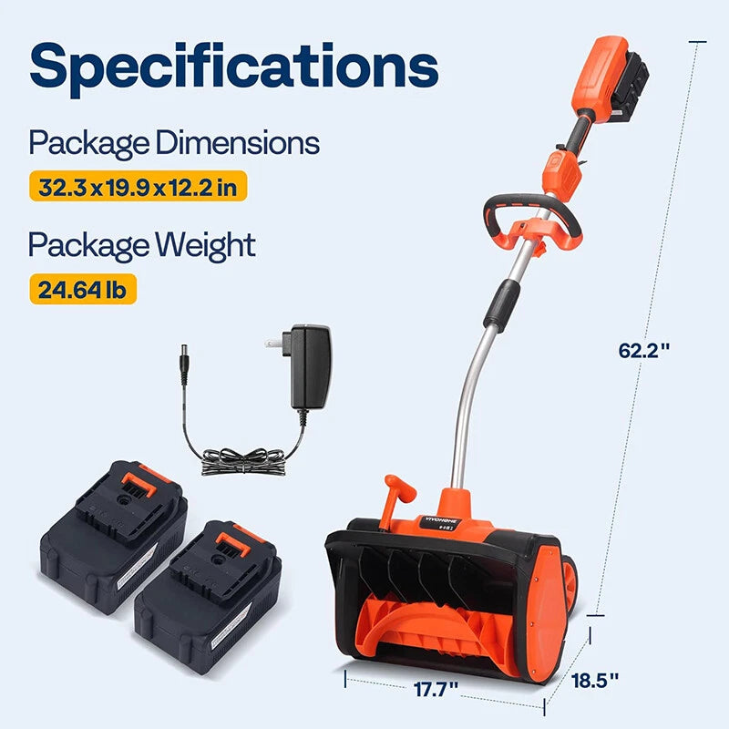 17'' Cordless Snow Shovel 40V Battery Powered Electric Snow Blower 4.0Ah Battery