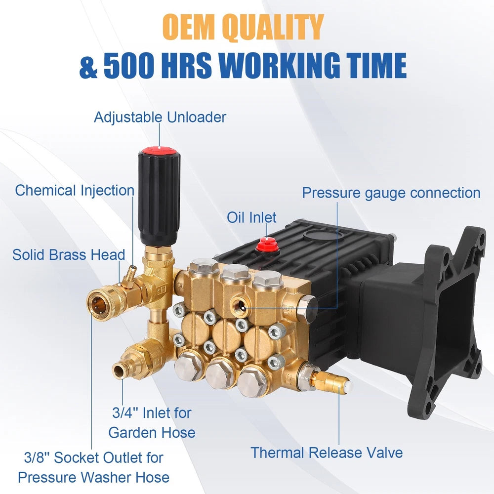 Pressure Washer Pump 4000PSI 4.4GPM 1" Shaft Horizontal Fit for Honda GX340 Etc.