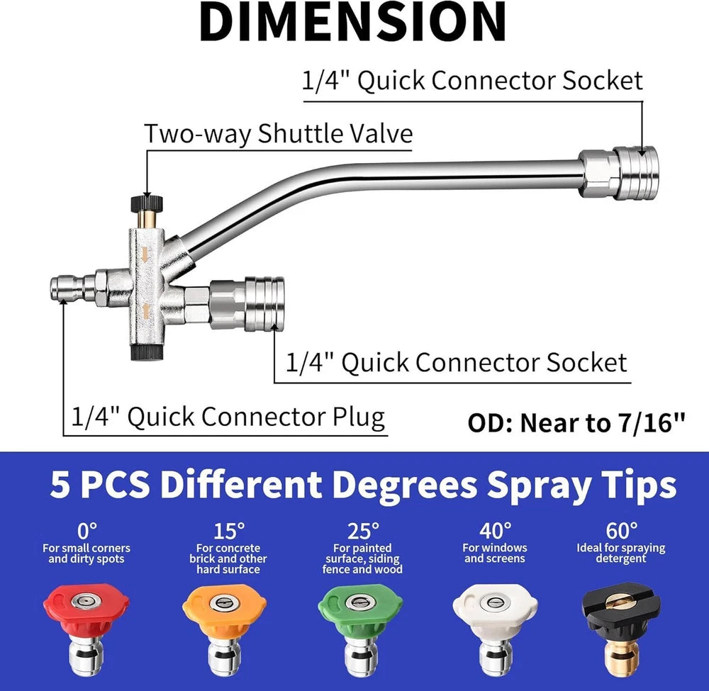 1/4” Pressure Washer Foam Cannon with Dual-Connector Double Tip Attachment USA