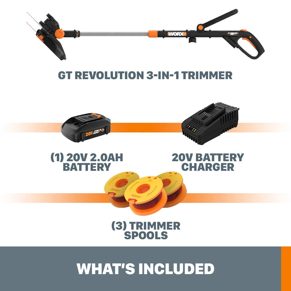 WORX WG170.2 GT 20V PowerShare CordlessTrimmer/Edger + 60 min quick charger