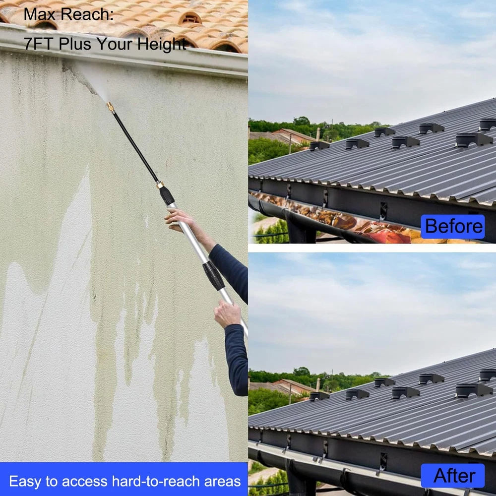 Telescopic Gutter Cleaning Tools from the Ground, Rain Gutter Cleaner Hose Attac