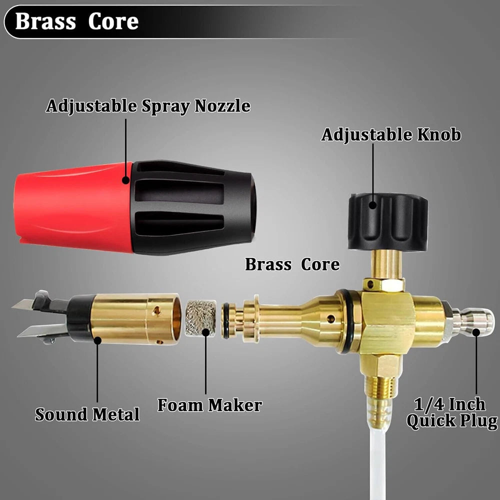 1/4” Pressure Washer Foam Cannon with Dual-Connector Double Tip Attachment USA