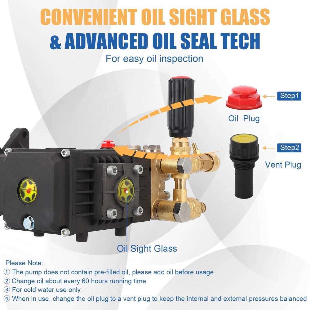 Pressure Washer Pump 4000PSI 4.4GPM 1" Shaft Horizontal Fit for Honda GX340 Etc.