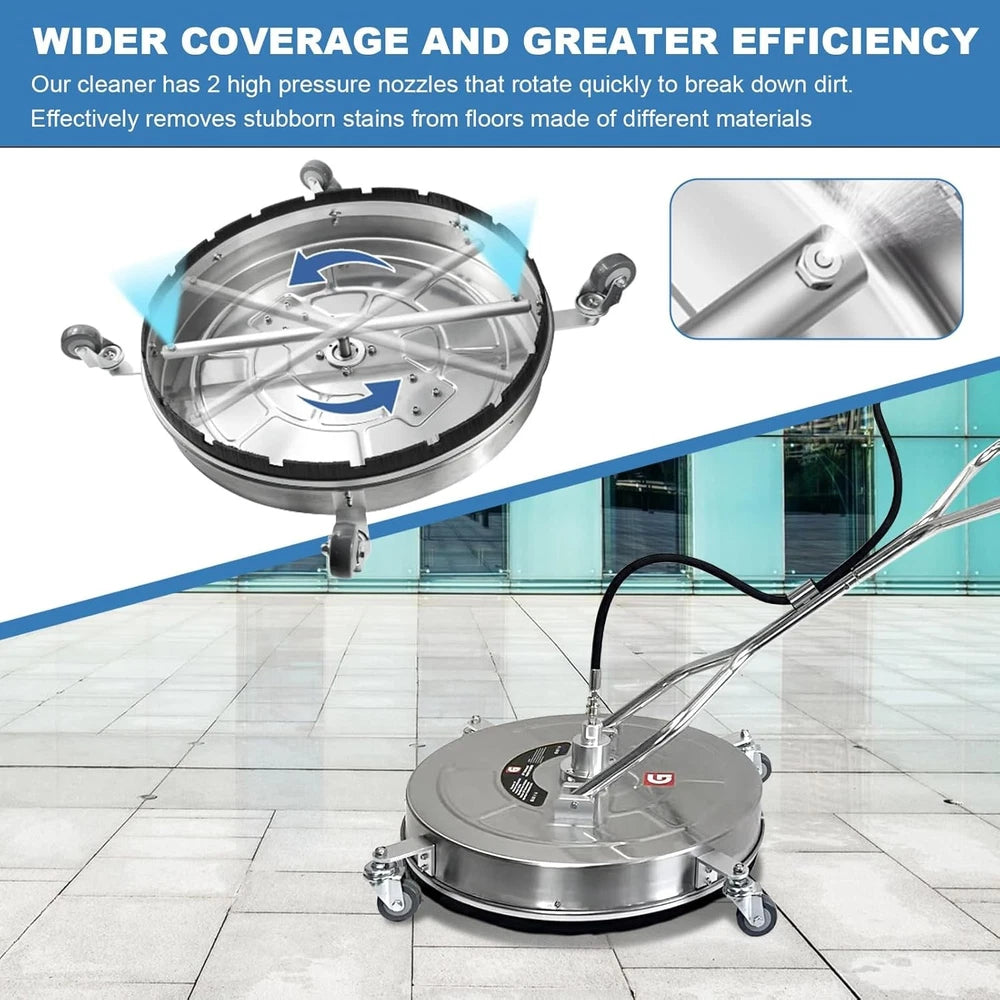 24" Pressure Washer Surface Cleaner with 4 Wheels Dual Handle 4900 Max PSI