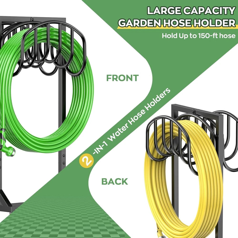Garden Water Hose Holder Holds 2 * 150Ft Hoses, Heavy-Duty Metal Freestanding...