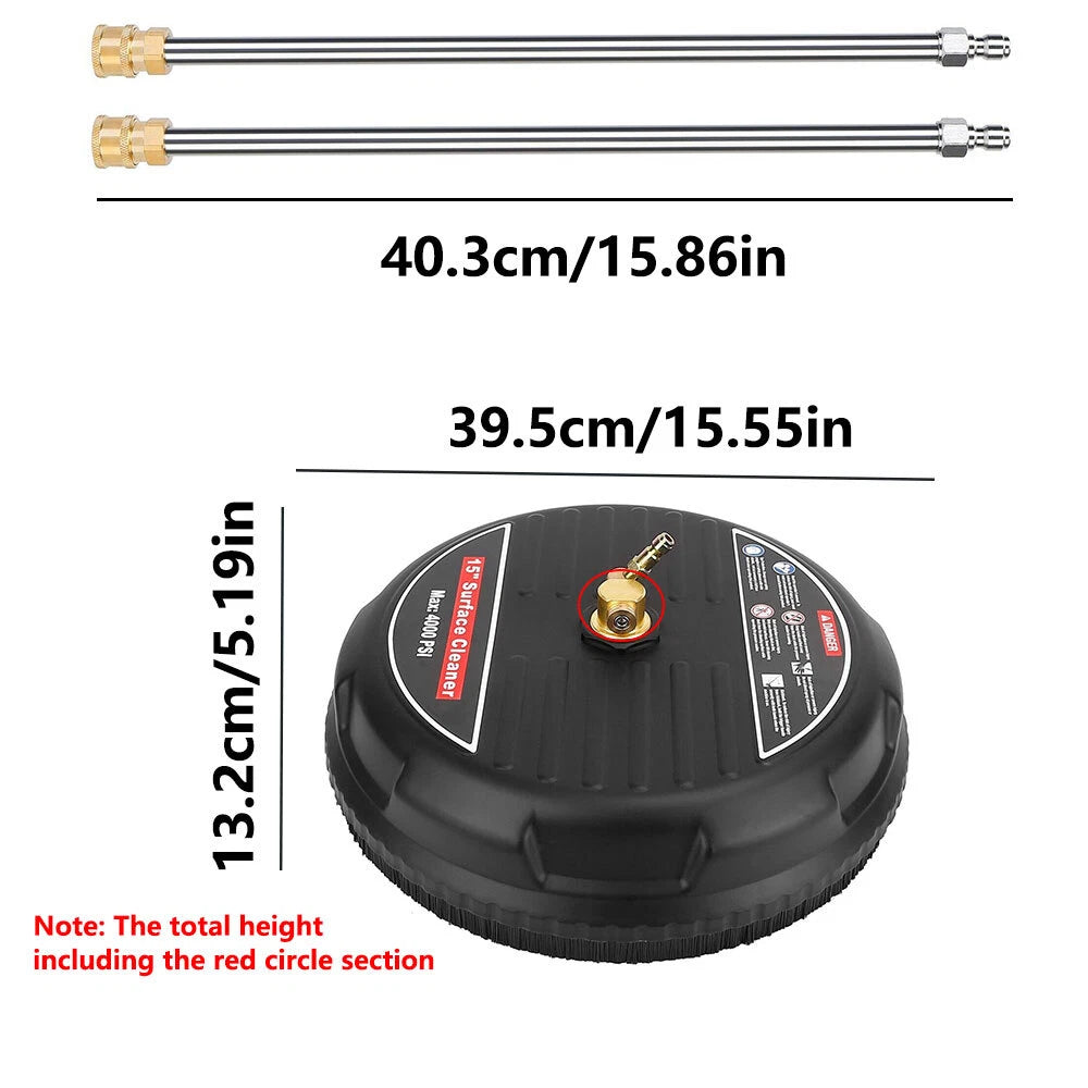New 15" Pressure Washer Surface Cleaner with 2 Pressure Washer Extension Wands