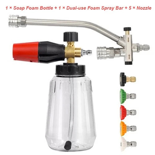 1/4” Pressure Washer Foam Cannon with Dual-Connector Double Tip Attachment USA