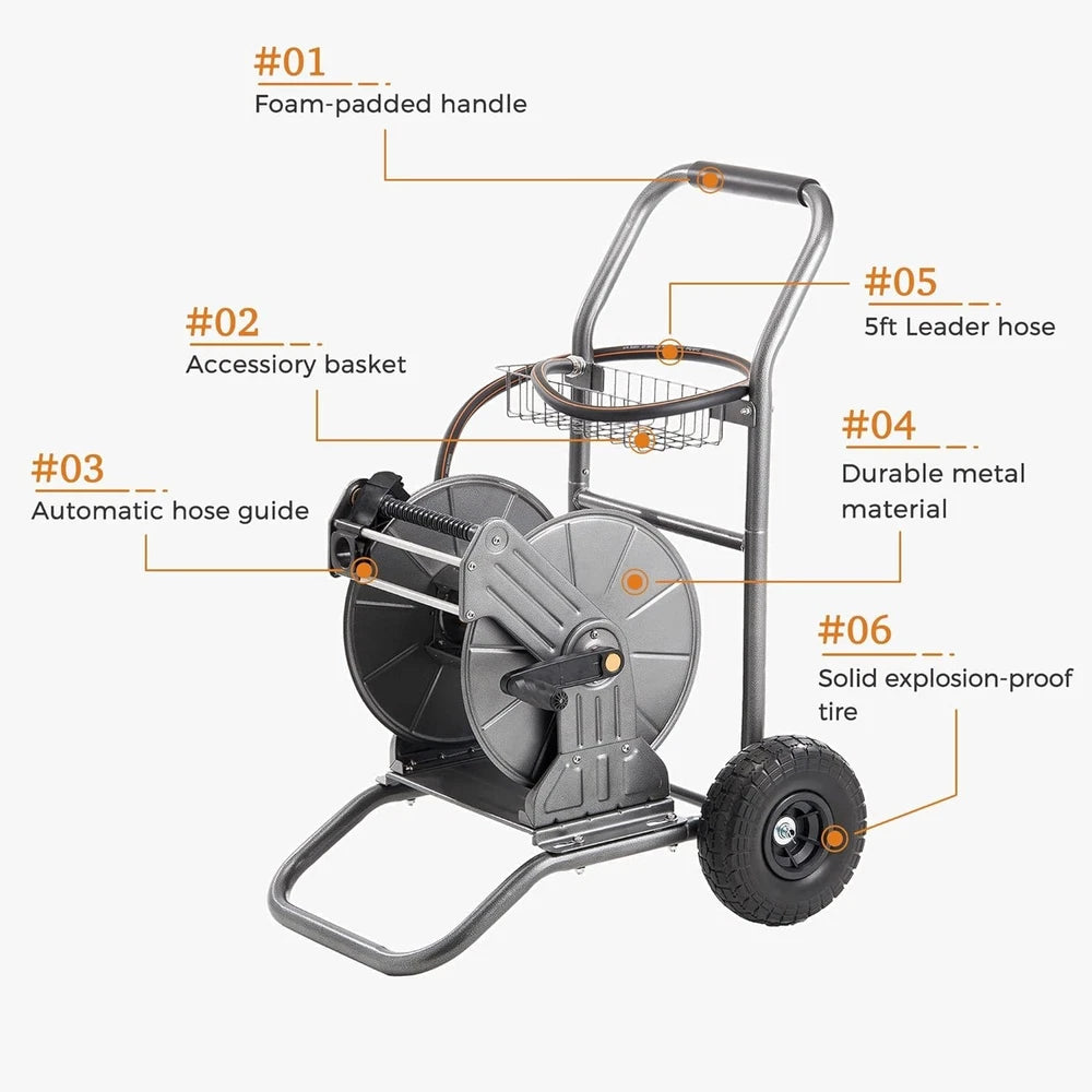 Giraffe Tools Heavy Duty Garden Hose Reel Cart, Water Hose Reel Cart with Wheels